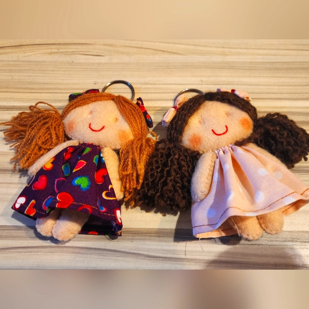 Two cute handmade keychain dolls